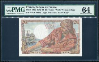 France 20 Francs P100a Pmg Choice Uncirculated 64 photo