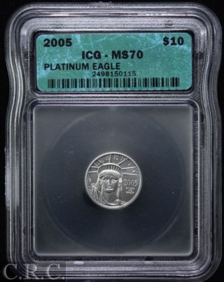 2005 $10 American Platinum Eagle (1/10 Oz) Icg Ms70 photo