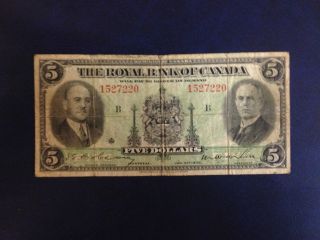1935 Royal Bank Of Canada Five Dollar Bill.  Dobson - Wilson Signatures.  Vg Cond photo