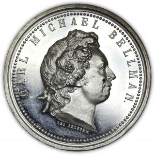 1872 Sweden Silver Medal Of Carl Michael Bellman By Lea Ahlborn,  W/ Box photo