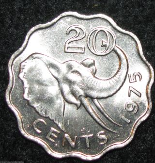 Swaziland 20 Cents 1975 Africa World Coin (combine S&h) Bin - 261 photo