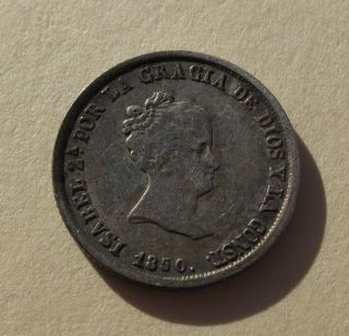 1850 Spain 2 Reales S Rd Silver Coin Isabel Ii Espana Europe Km 526.  2 photo