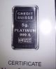 Credit Suisse 5 Gram.  9995 Pure Platinum Liberty Bullion Bar Platinum photo 1