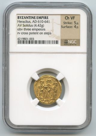 610 - 641 Byzantine Empire Gold Solidus Heraclius Ngc Ch Vf photo