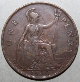 British Large Penny Coin,  1930 - Km 838 - George V - United Kingdom Uk Britain photo