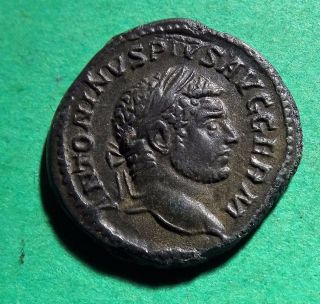 Tater Roman Imperial Ae Bronze Denarius Coin Of Caracalla Jupiter photo