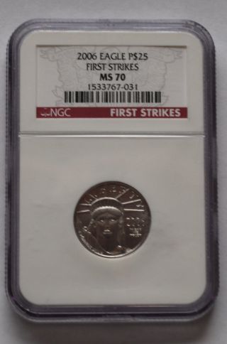 2006 $25 American Platinum Eagle 1/4 Oz.  999 Platinum - Ngc Ms70 First Strikes photo