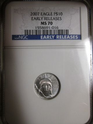 2007 $10 1/10 Oz Platinum American Eagle Ngc Certified Ms 70 photo
