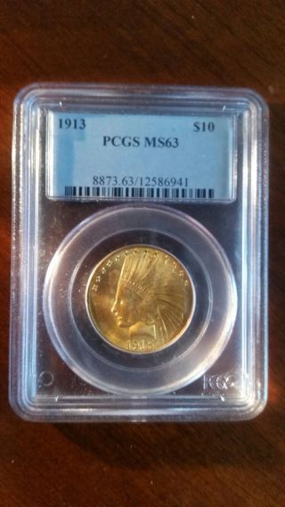 1913 $10 Gold Pcgs Ms63 Indian Head Eagle Dollar Bright photo