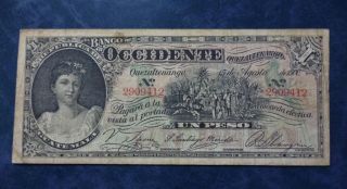Guatemala Banknote 1 Peso,  Pick S175 Vf - 1900 - Banco De Occidente photo