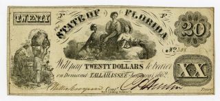 1862 $20 The State Of Florida Note - Civil War Era W/ Slave photo