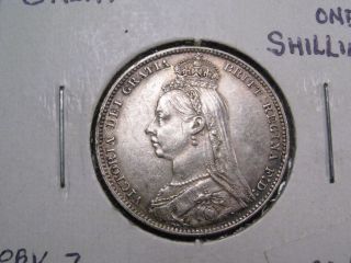 Better Grade 1890 Silver Shilling.  Great Britain.  Jubilee Victoria. photo