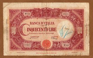 Italy - Banca D`italia - 500 Lire - 19.  2.  1947 - P70d - Scarce Date photo