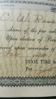 Rare 1920 Dixie Tire & Rubber Association Interim Stock Certificate,  Dallas,  Texas Transportation photo 1