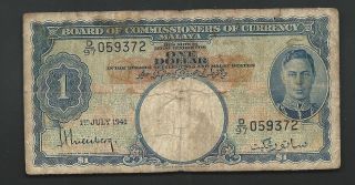 Malaya 1941 Kgvi $1 9372 photo