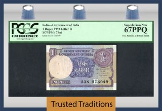 Tt Pk 78ai 1993 India Government Of India 1 Rupee Pcgs 67 Ppq Gem photo