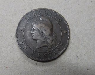 1893 Argentina 1 Un Centavo (capped Liberty Head Left) Bronze Coin photo