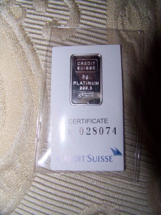 Credit Suisse 5 Gram Platinum Bar Liberty 999.  5 Pure Bar Pamp photo