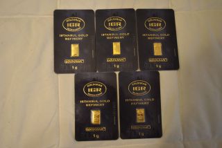(5) 1 Gram Istanbul Gold Refinery Igr 999.  9 Pure Fine Gold Bar In Assay photo