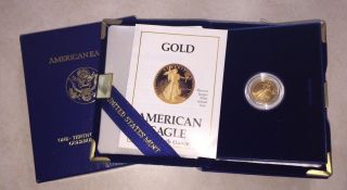 1988 P $5 1/10 Oz Fine Gold American Eagle Proof Coin,  & Ogp photo