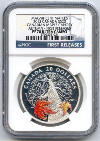 2013 Canada S$20 Maple Canoy Colorized Autumn - First Releases Pf70 Ultra Cameo photo