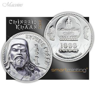 Chinggis Khaan Genghis Khan 2016 Mongolia 1000 Togrog 1 Oz 999 Silver Proof Coin photo
