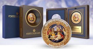 Niue 2015 10$ Perfection In Art Madonna Of The Magnificat 2oz Silver Coin Gilded photo