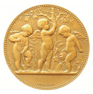 Gorgeous Antique Art Medal The Three Cherubs By Alphee Dubois photo