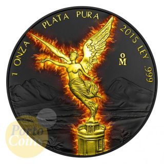 2015 1 Oz Silver Coin Mexico Burning Libertad Black Ruthenium photo
