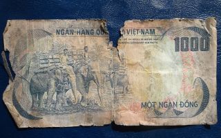 1972 South Viet Nam 1000 Dong Banknote 3 Elephants Pick 29 Well Circ 158 photo