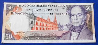 1992 Bank Of Venezuela 50 Bolivares Banknote Bright Note M332 photo