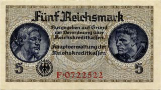 Nazi Germany 5 Reichsmark Wwii F0722522 photo