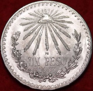 Uncirculated 1943 Mexico Un Peso Silver Foreign Coin S/h photo