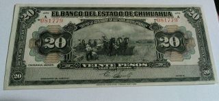 1913 20 Veinte Pesos Chihuahua Mexico Uncirculated Crisp Bill Money Currency photo