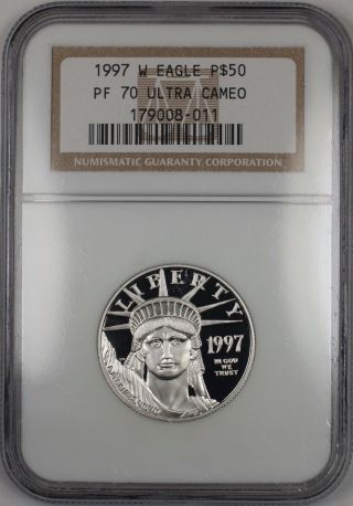 1997 - W Proof $50 American Platinum Eagle Ngc Pf - 70 Ultra Cameo Perfect Coin Jw photo