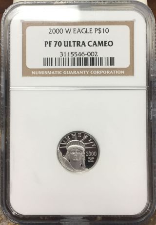 2000 W U.  S.  $10 Platinum Eagle Ngc Graded Pf70 Ultra Cameo 1/10 Oz.  9995 Nr photo