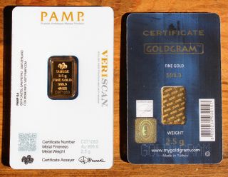 Pamp Suisse 2.  5 Gram.  9999 Gold Bar Fortuna W/ Veriscan,  1 2.  5g Goldgram Igr photo