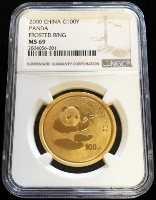 2000 Gold China 100 Yuan Frosted Ring Panda 1 Oz Coin Ngc State 69 photo