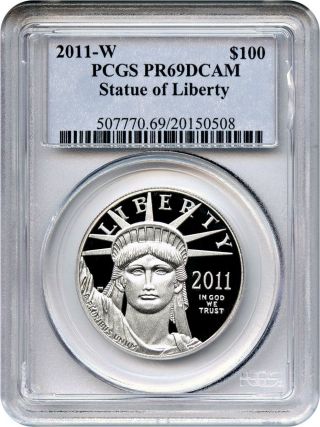 2011 - W Platinum Eagle $100 Pcgs Pr 69 Dcam - Statue Liberty 1 Oz photo