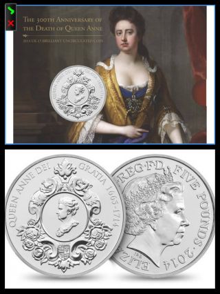 2014 Uk 5 Pounds Unc/bu Death Of Queen Anne - 1714 photo