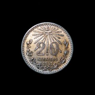 1937 Mexico 20c Silver Coin 0.  720 photo