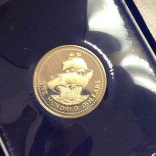 Franklin 1975 Barbados One Hundred Dollar Gold Coin With, photo