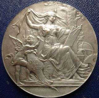 Art Nouveau Pretty French Silver - Plated Bronze Medal By Louis Bottee photo