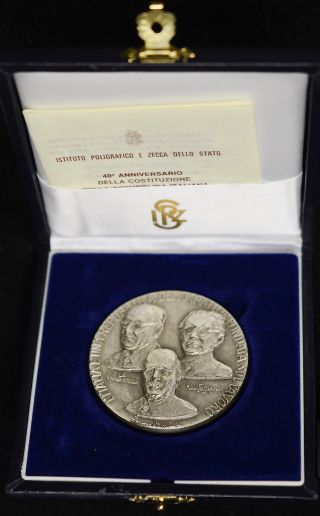 40th Anniversary Republic Of Italy Signing The Constitution Silver Medal Rare photo
