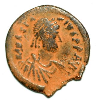 Byzantine Brozne Coin Half Follis Anastasius Nikomedia Ae21 photo