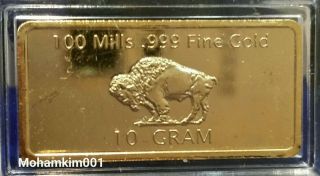 10 Gram Fine Gold Bullion Bar 100 Mills.  999 Pure 24k American Buffalo Bison photo