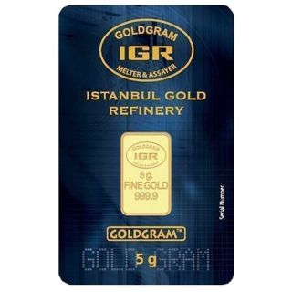 5 Gram Istanbul Gold Refinery Bar.  9999 Fine In Assay photo