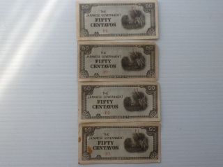 Four Collectible The Japanese Government War Time Fifty Centavos photo