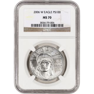 2006 - W American Platinum Eagle Burnished (1 Oz) $100 - Ngc Ms70 photo