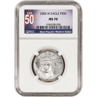 2006 - W American Platinum Eagle Burnished (1/2 Oz) $50 - Ngc Ms70 photo